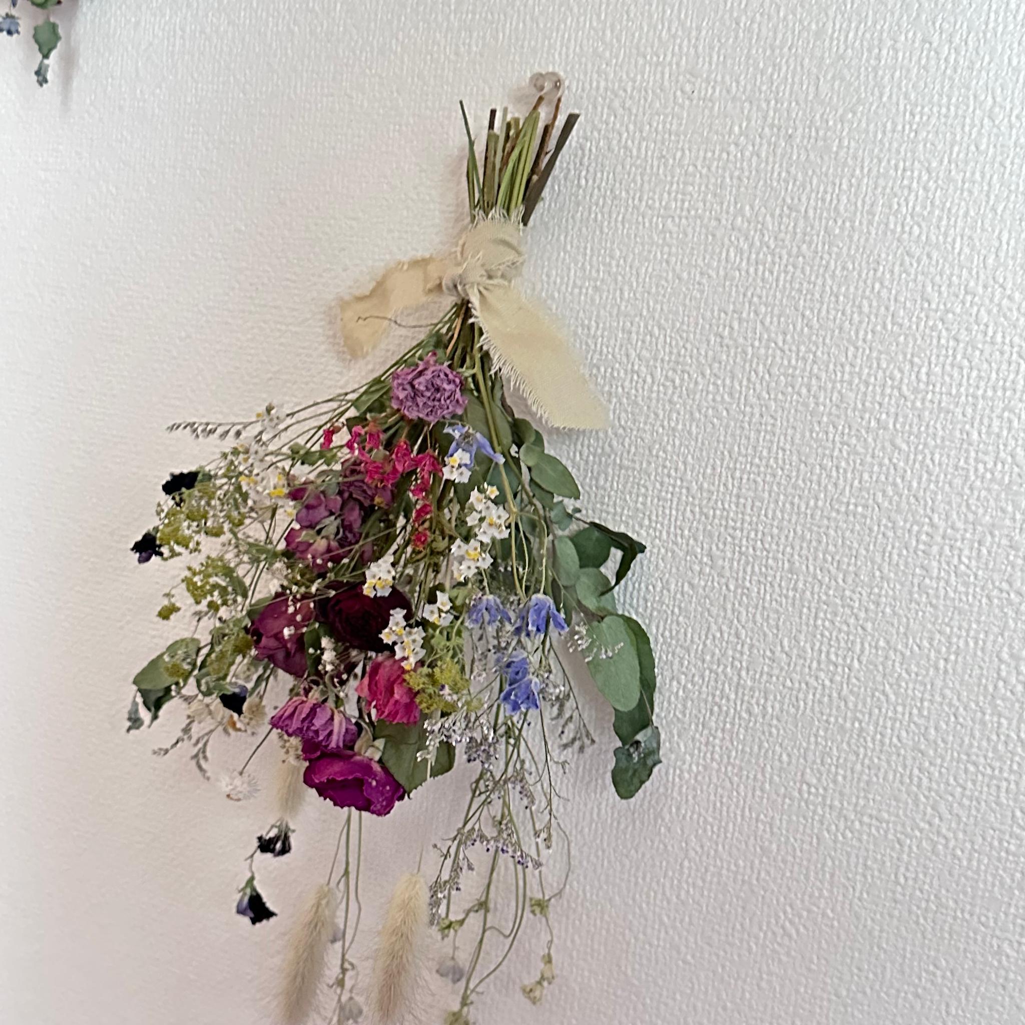 ドライフラワー薔薇のスワッグ(ピンク）